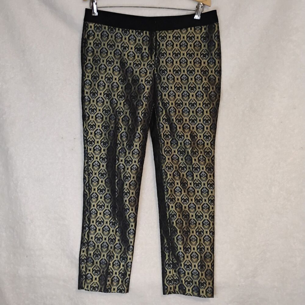 Worthington Metallic Gold Silver Jacquard Ankle Pants Size 4 Brocade Dress Pants